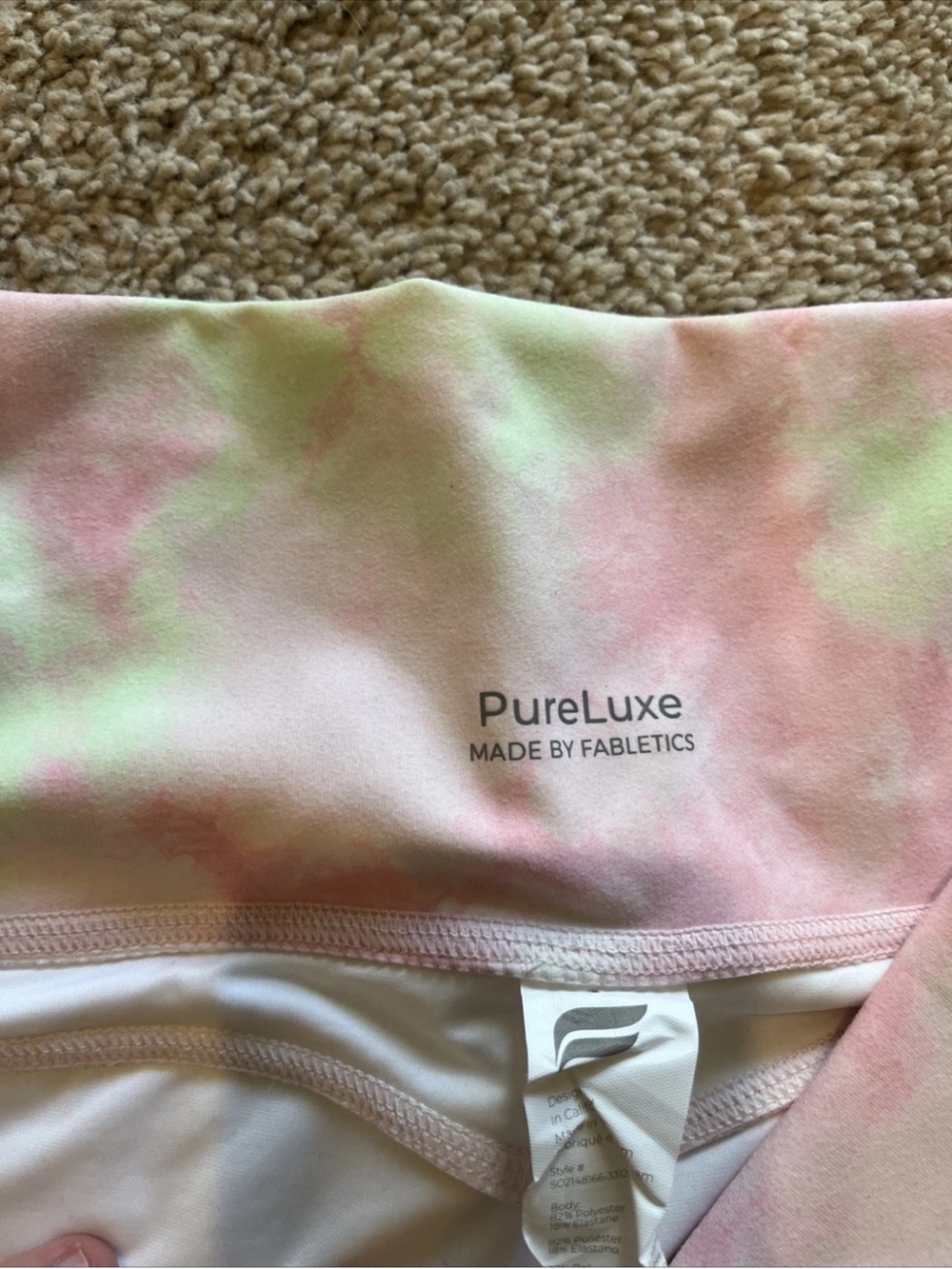 Women’s FABLETICS High-Rise Tie-Dye Bike Shorts - Pink & Green - Picture 2 of 4